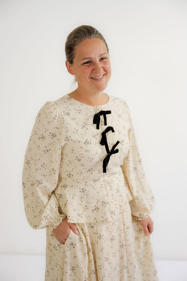 Rosie Floral Bow Top in Plum - Rosie Floral Bow Top in Plum - S - Salt and Honey