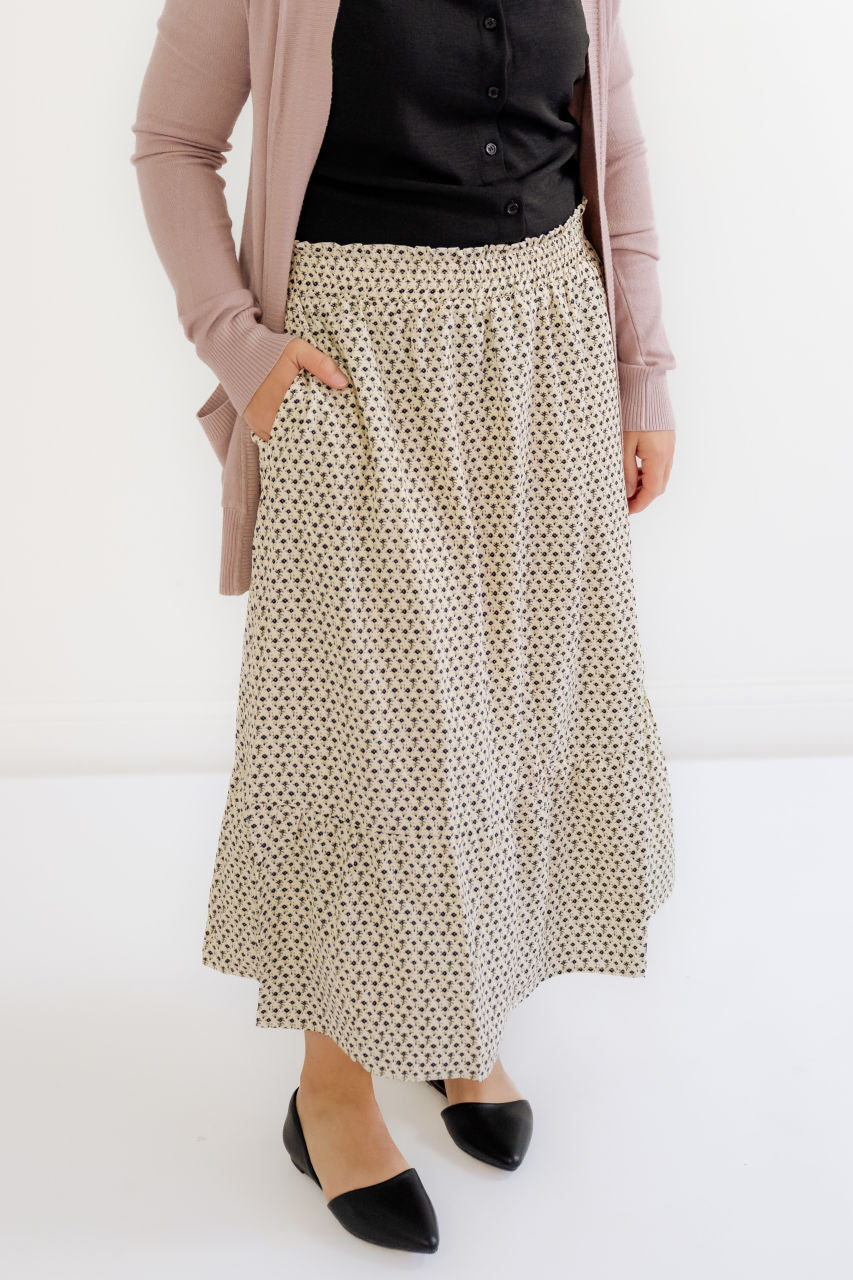 Hattie Floral Midi Skirt in Black - Hattie Floral Midi Skirt in Black - S - Salt and Honey