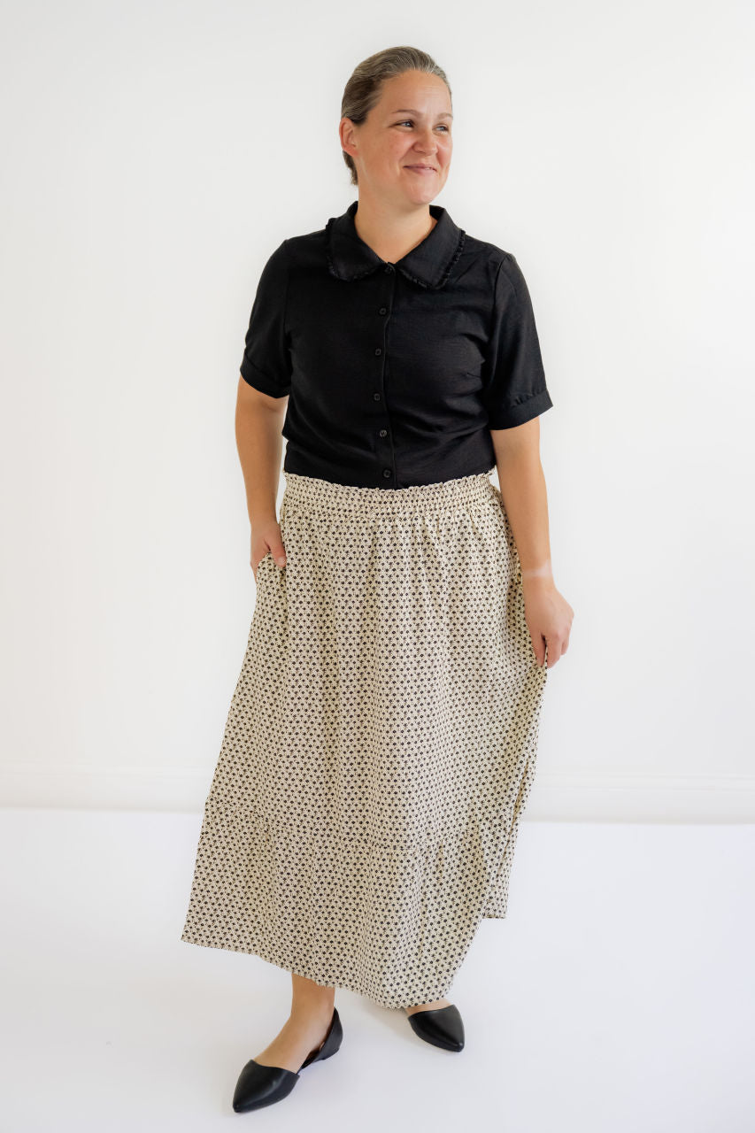 Hattie Floral Midi Skirt in Black - Hattie Floral Midi Skirt in Black - S - Salt and Honey