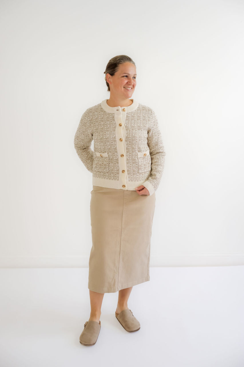 Tatum Knit Tweed Cardigan in Taupe - Tatum Knit Tweed Cardigan in Taupe - S - Salt and Honey