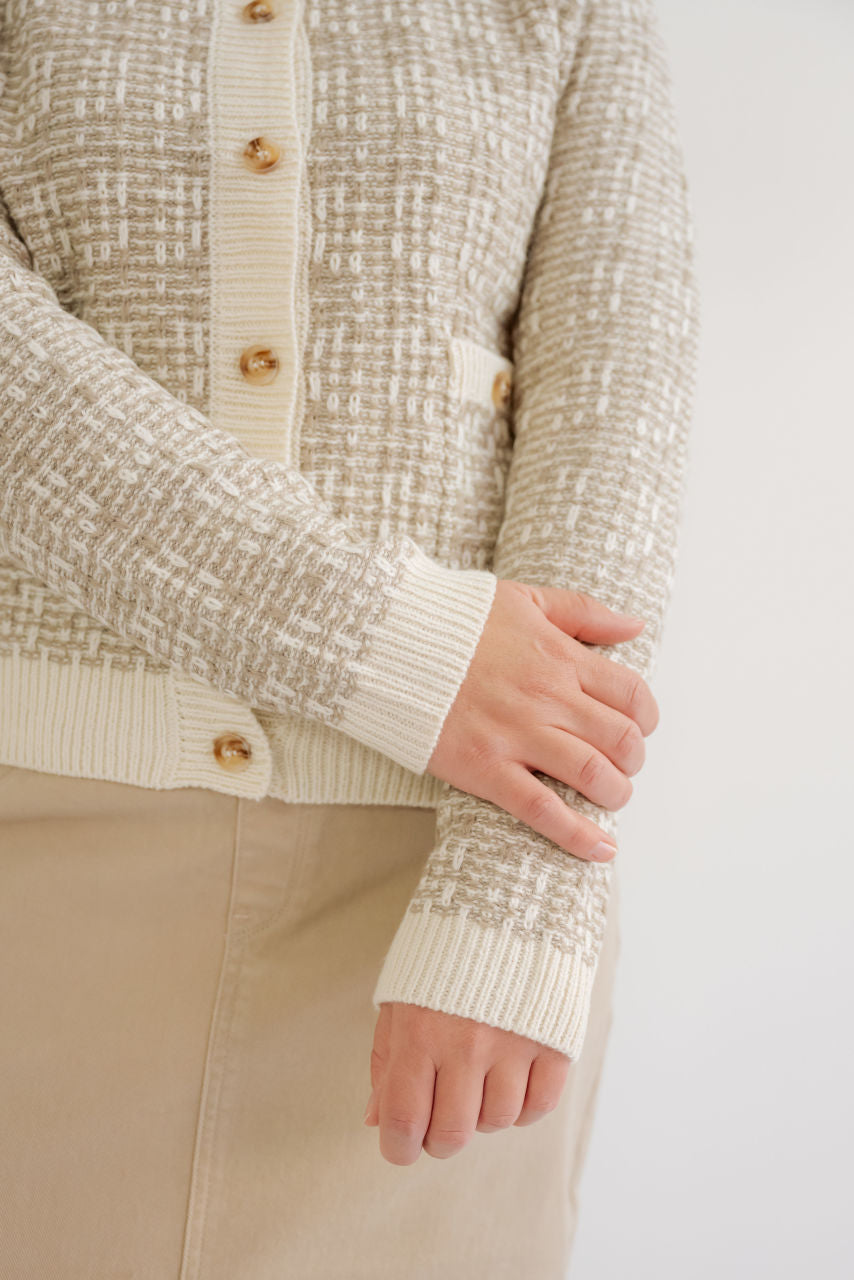 Tatum Knit Tweed Cardigan in Taupe - Tatum Knit Tweed Cardigan in Taupe - S - Salt and Honey