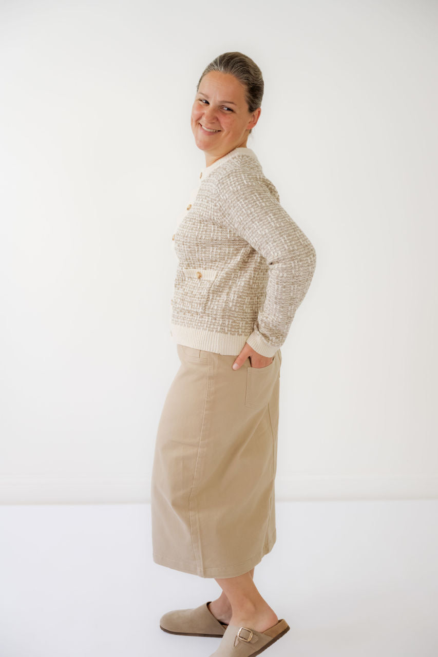 Tatum Knit Tweed Cardigan in Taupe - Tatum Knit Tweed Cardigan in Taupe - S - Salt and Honey