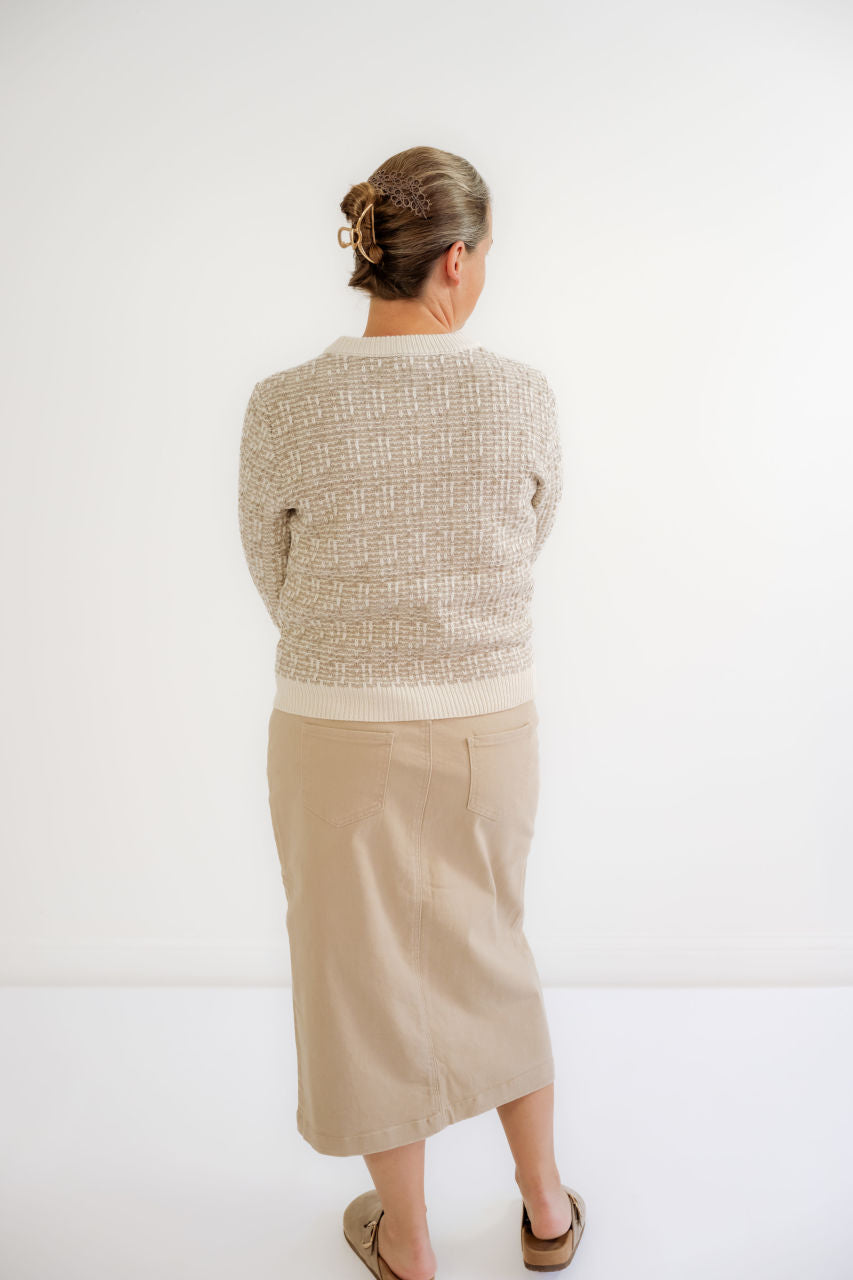 Tatum Knit Tweed Cardigan in Taupe - Tatum Knit Tweed Cardigan in Taupe - S - Salt and Honey