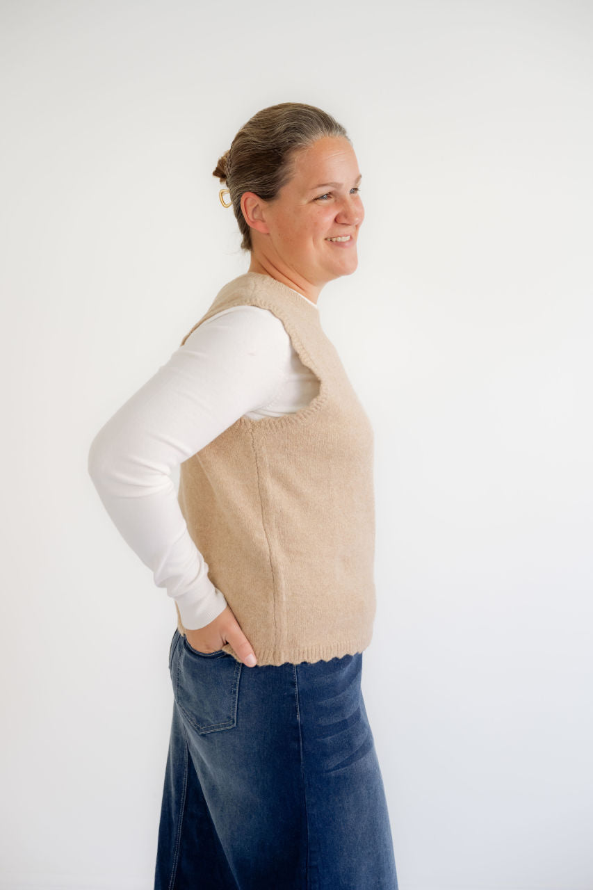 Fannie Knit Scalloped Vest in Taupe - Fannie Knit Scalloped Vest in Taupe - S - Salt and Honey