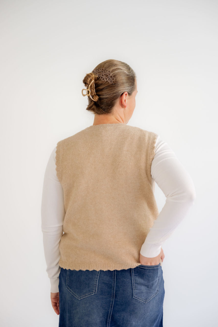 Fannie Knit Scalloped Vest in Taupe - Fannie Knit Scalloped Vest in Taupe - S - Salt and Honey