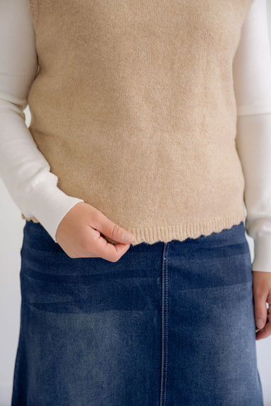 Fannie Knit Scalloped Vest in Taupe - Fannie Knit Scalloped Vest in Taupe - S - Salt and Honey