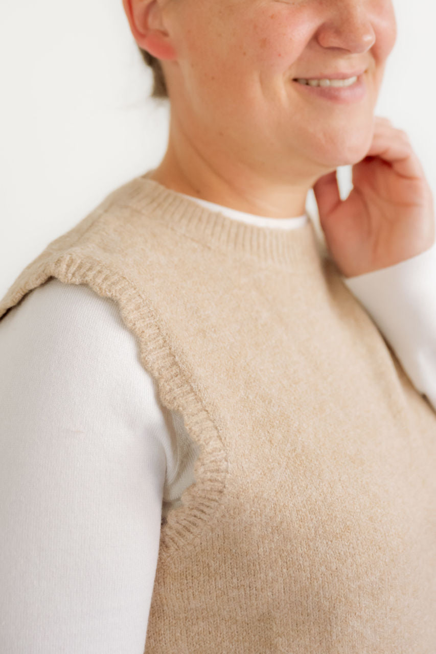 Fannie Knit Scalloped Vest in Taupe - Fannie Knit Scalloped Vest in Taupe - S - Salt and Honey