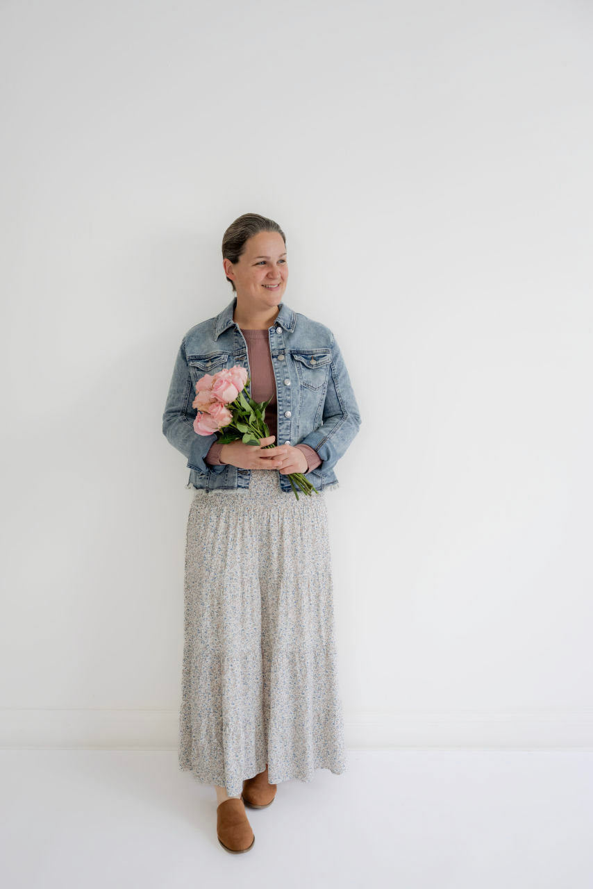 Corinne Floral Tiered Skirt in Cream