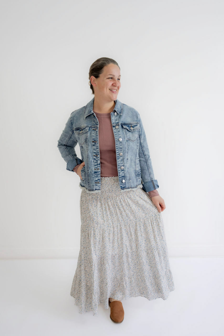 Corinne Floral Tiered Skirt in Cream