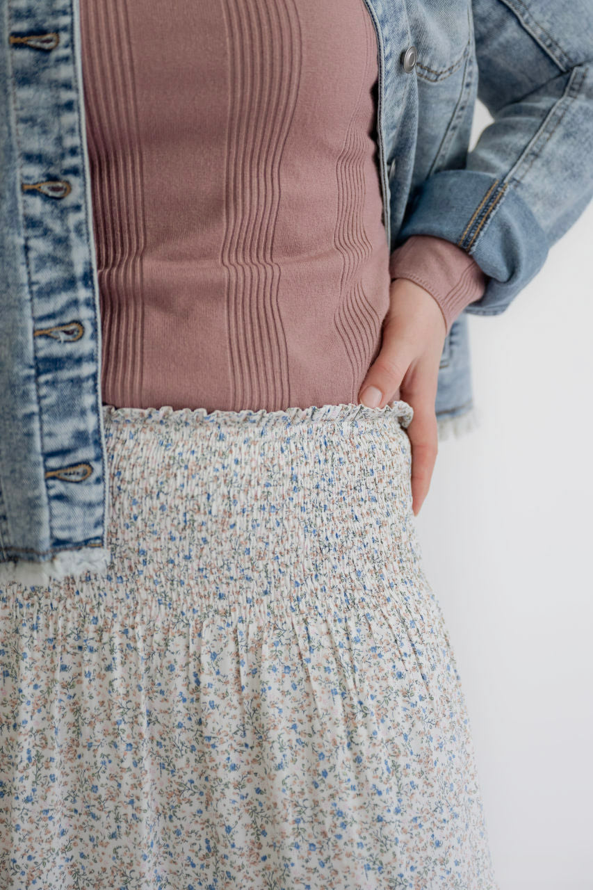Corinne Floral Tiered Skirt in Cream
