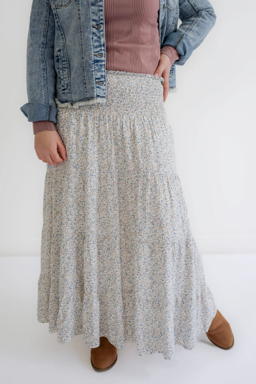 Corinne Floral Tiered Skirt in Cream