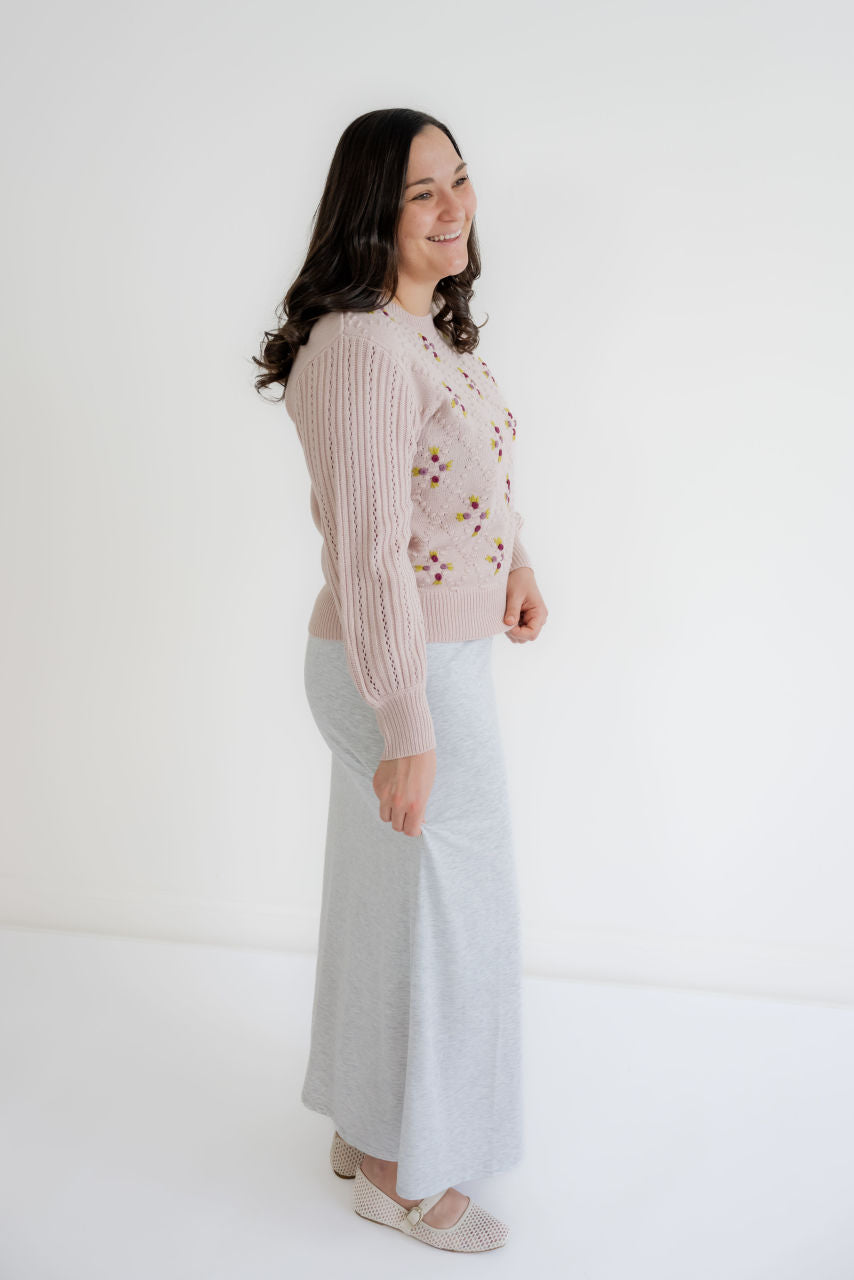 Brynlee Embroidered Sweater in Muted Rose