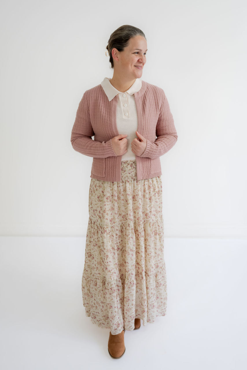 Evelina Floral Tiered Skirt in Taupe