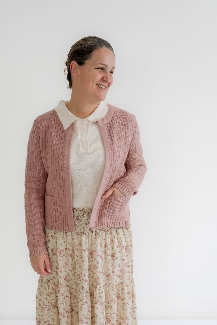 Augustine Textured Cardigan in Rose
