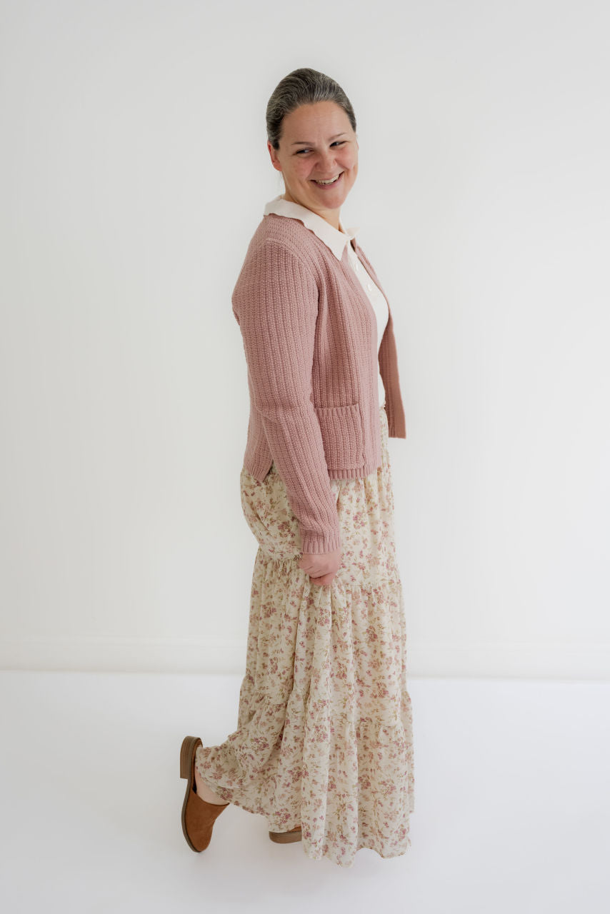 Augustine Textured Cardigan in Rose