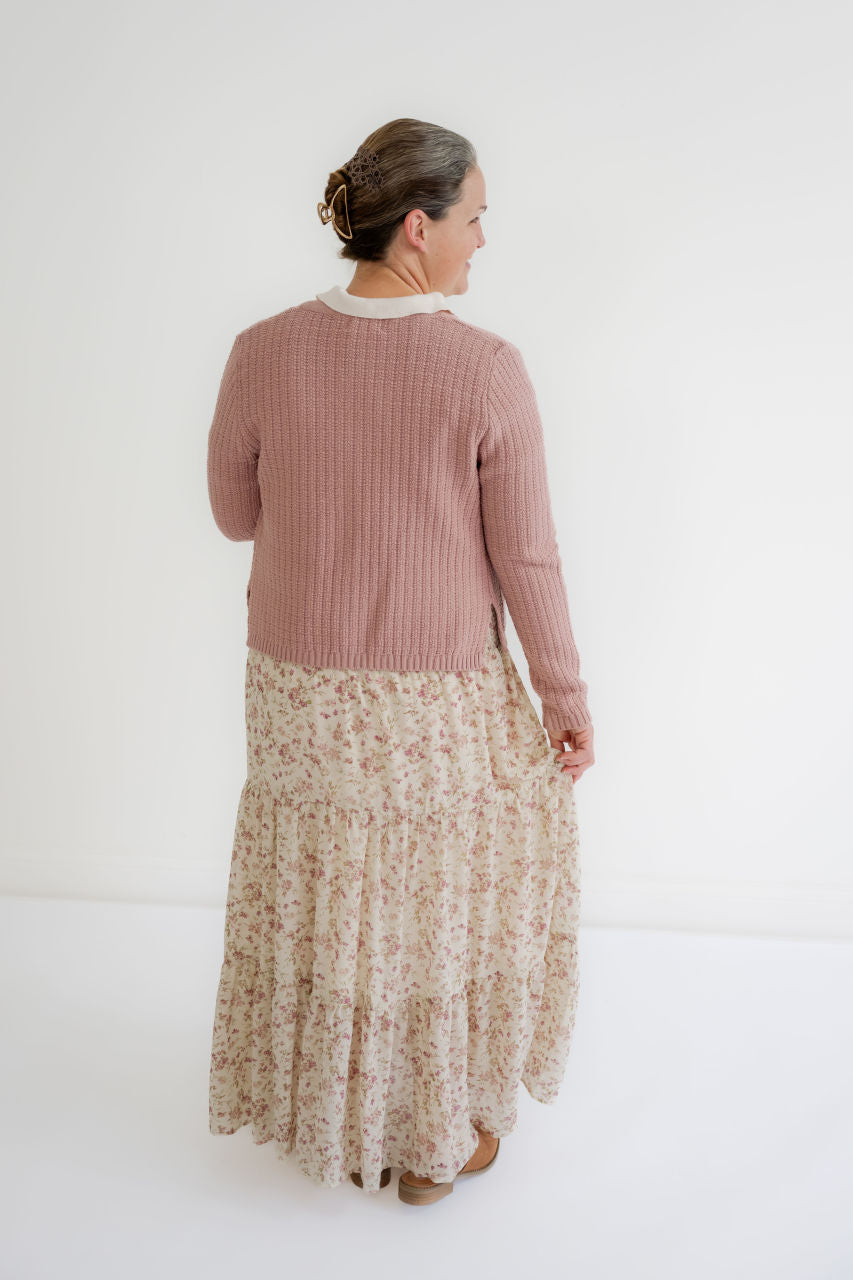Augustine Textured Cardigan in Rose