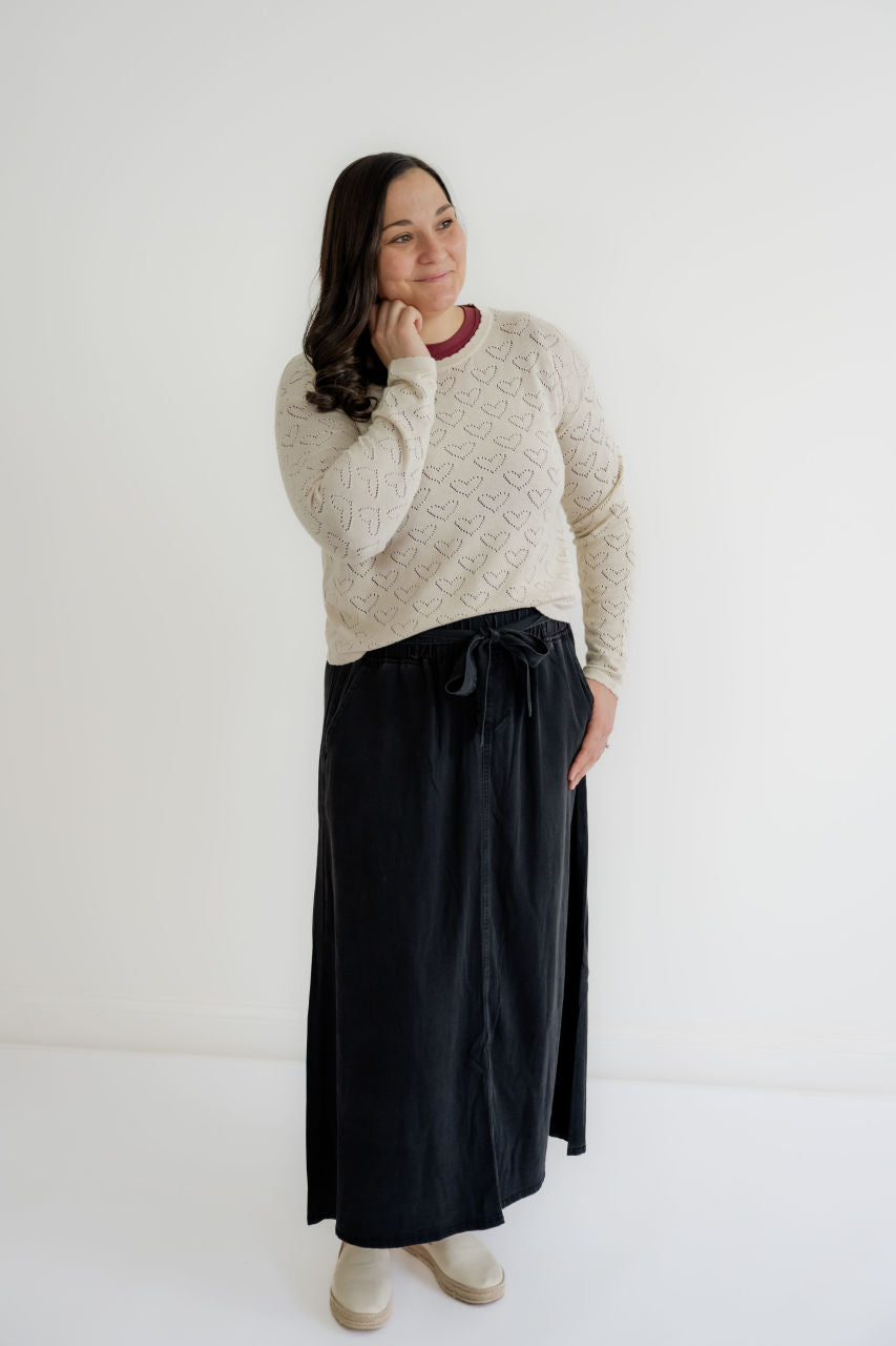 Bria Chambray Maxi Skirt in Black