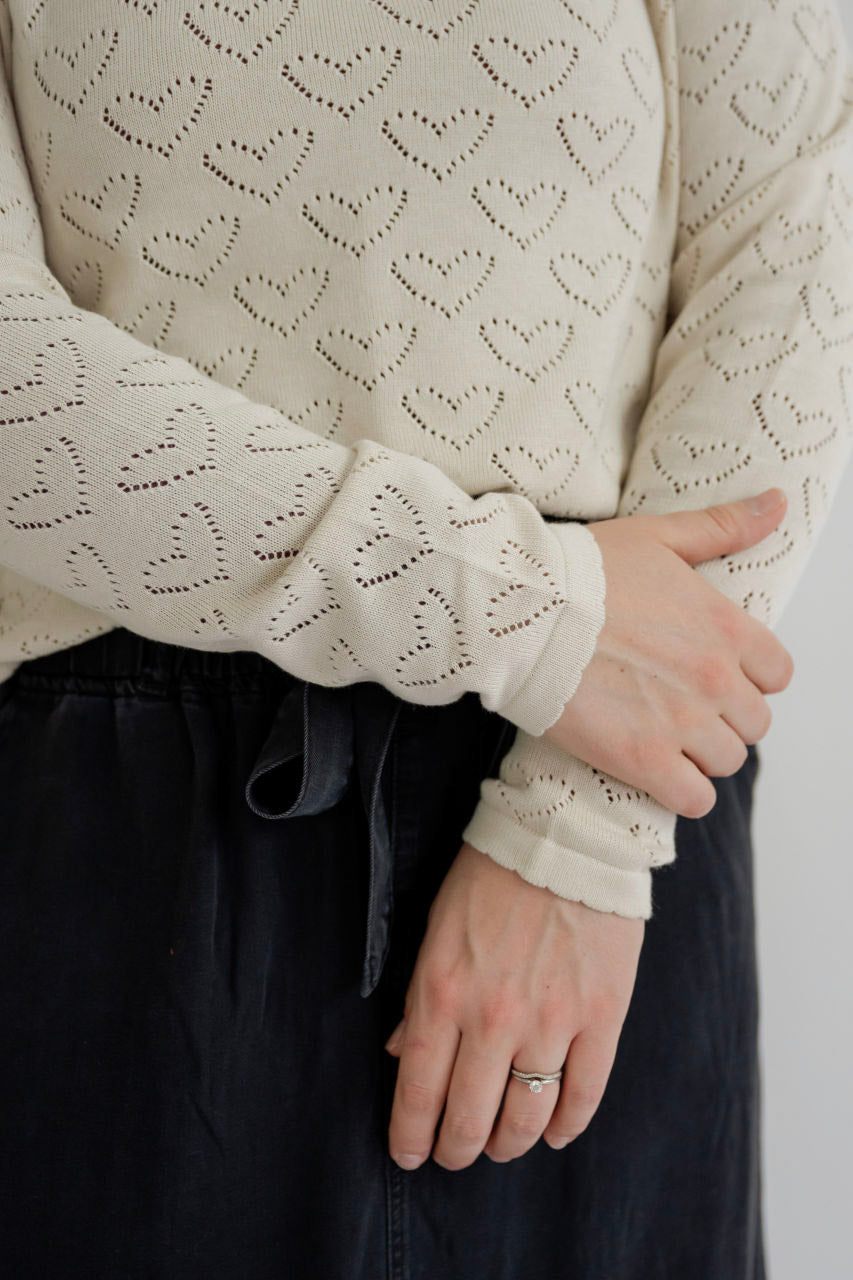 Cadence Heart Pointelle Sweater in Cream