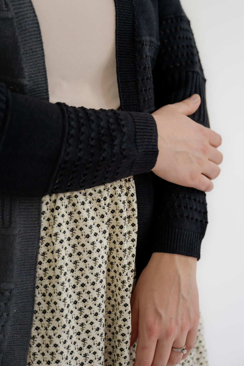Montgomery Pointelle Cardigan in Black
