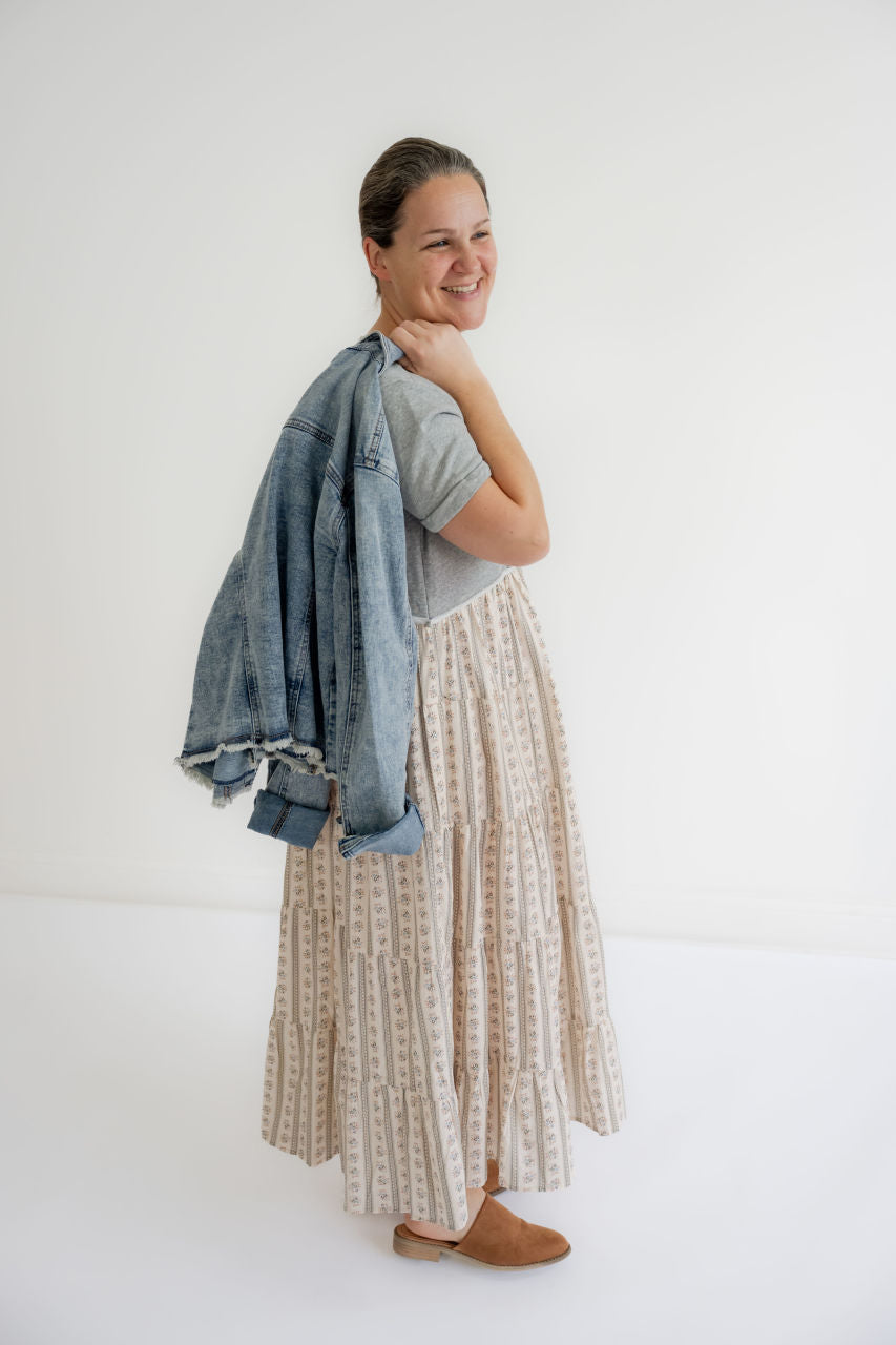 Astoria Floral Tiered Dress in Gray