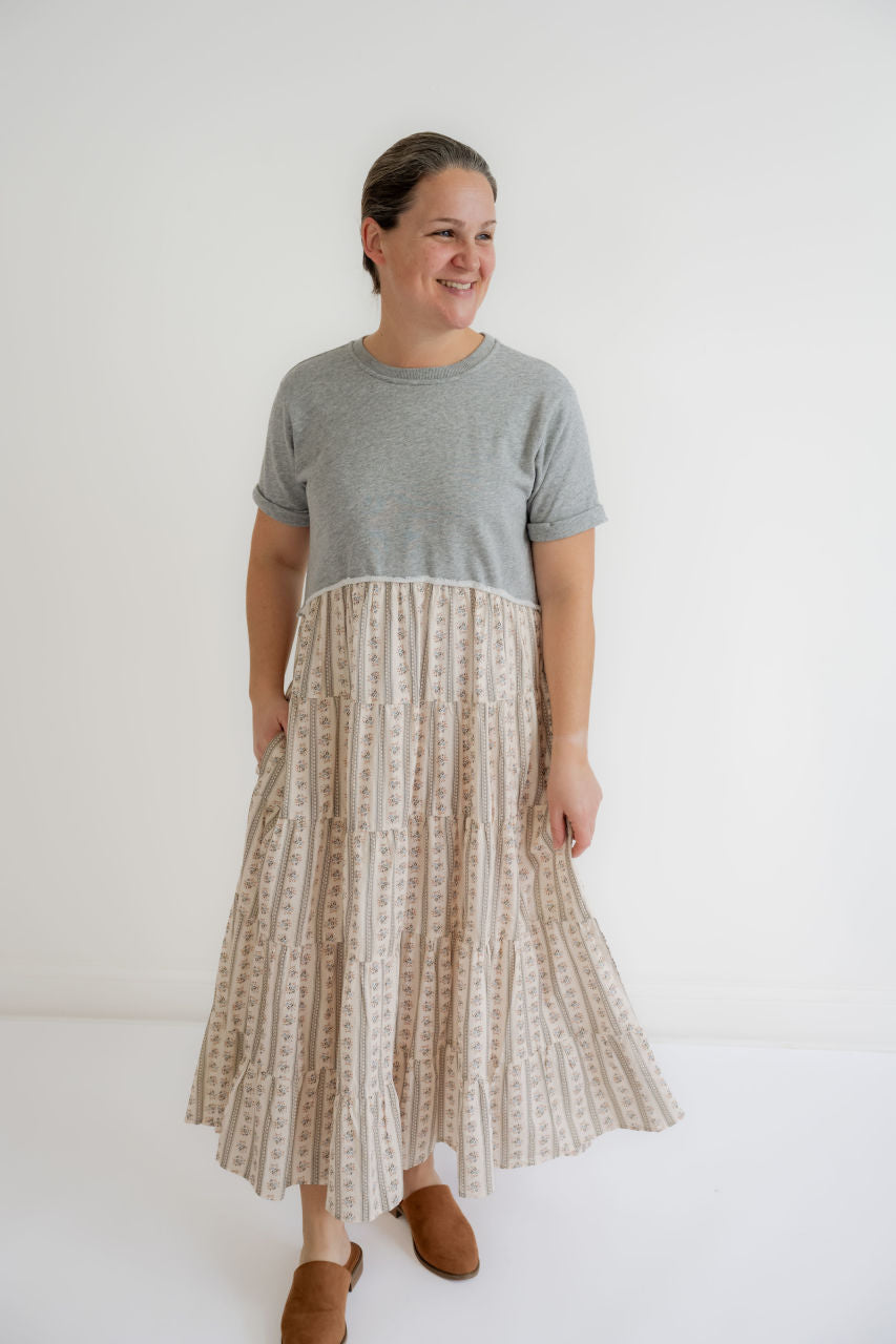 Astoria Floral Tiered Dress in Gray