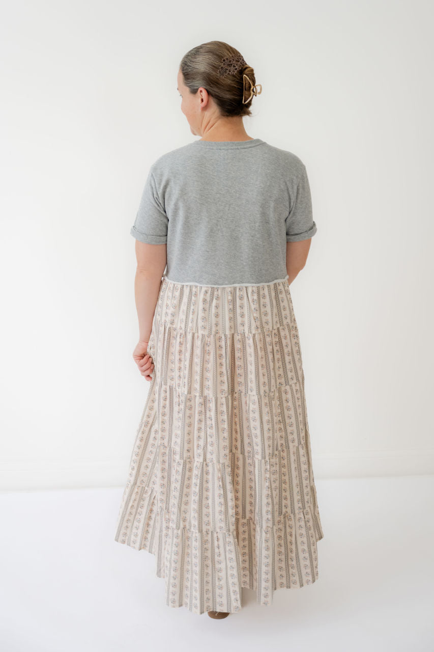 Astoria Floral Tiered Dress in Gray