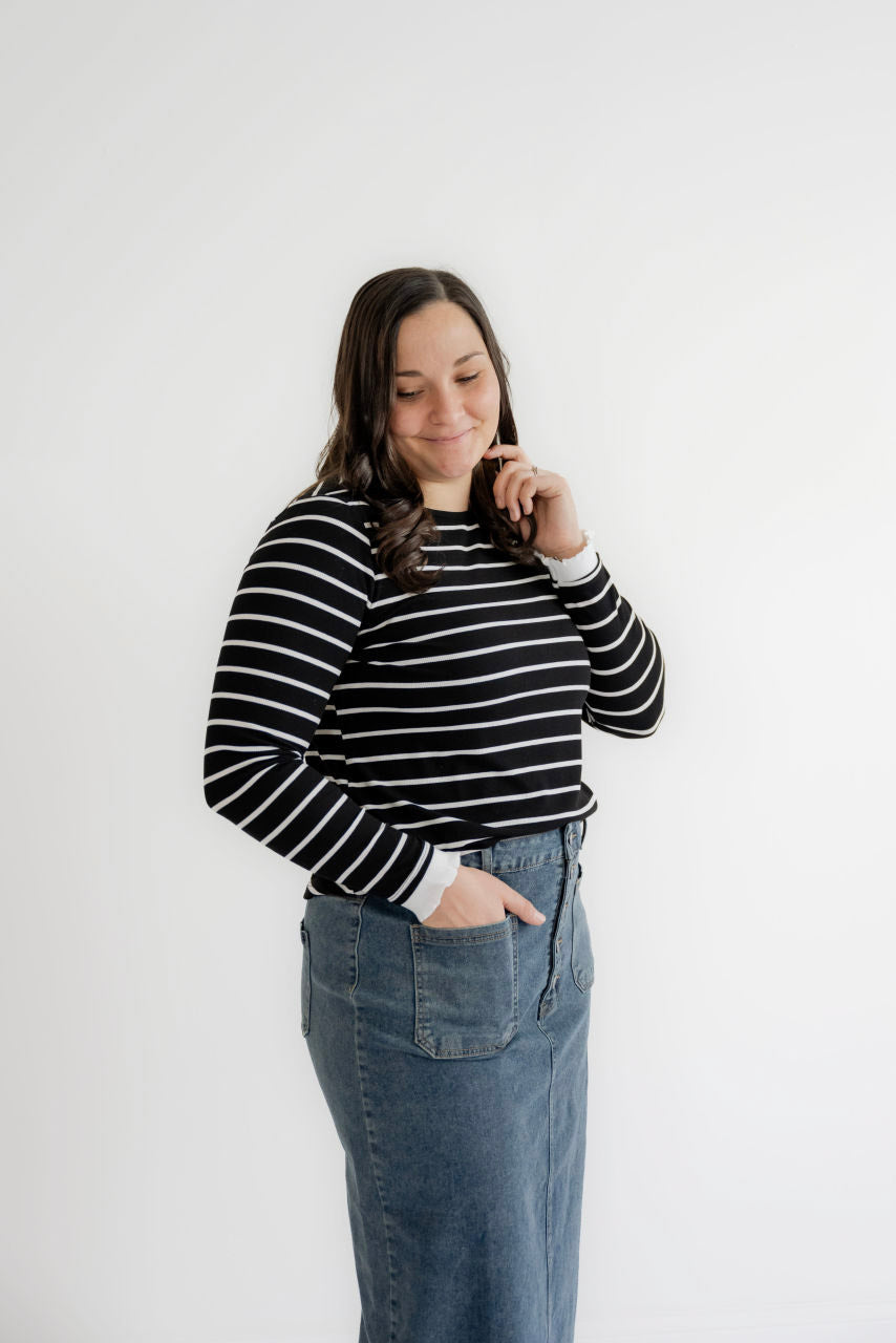 Pauline Ruffle Hem Sleeve Striped Top