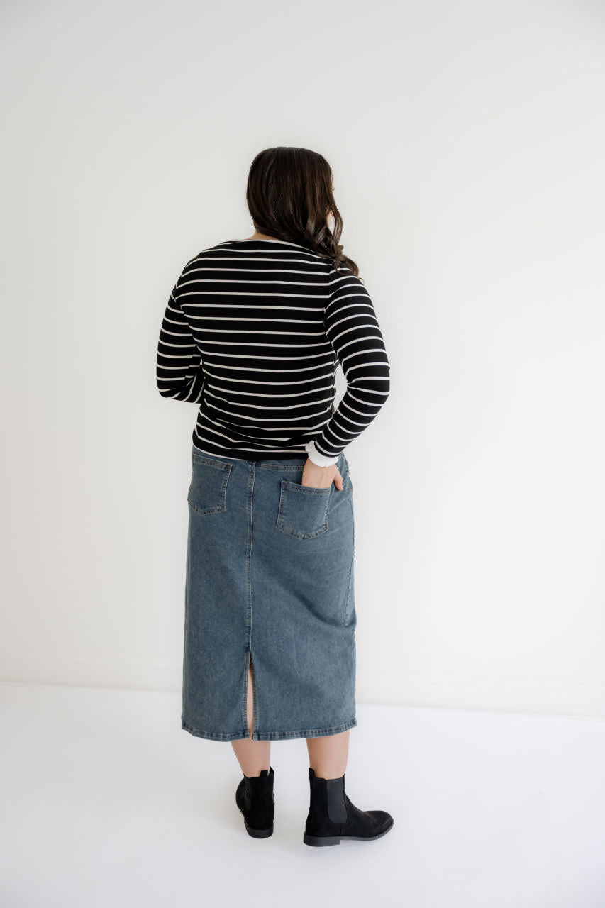 Pauline Ruffle Hem Sleeve Striped Top