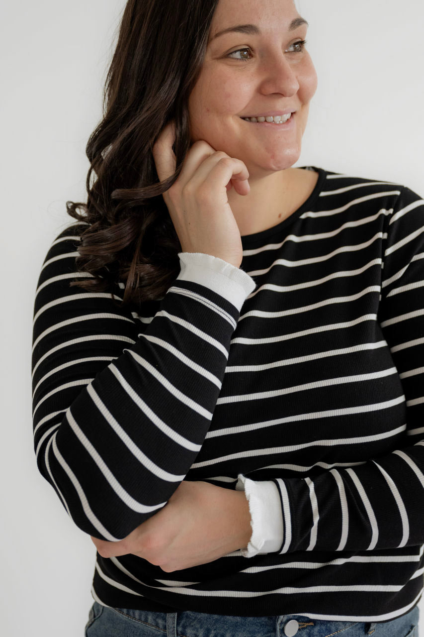 Pauline Ruffle Hem Sleeve Striped Top