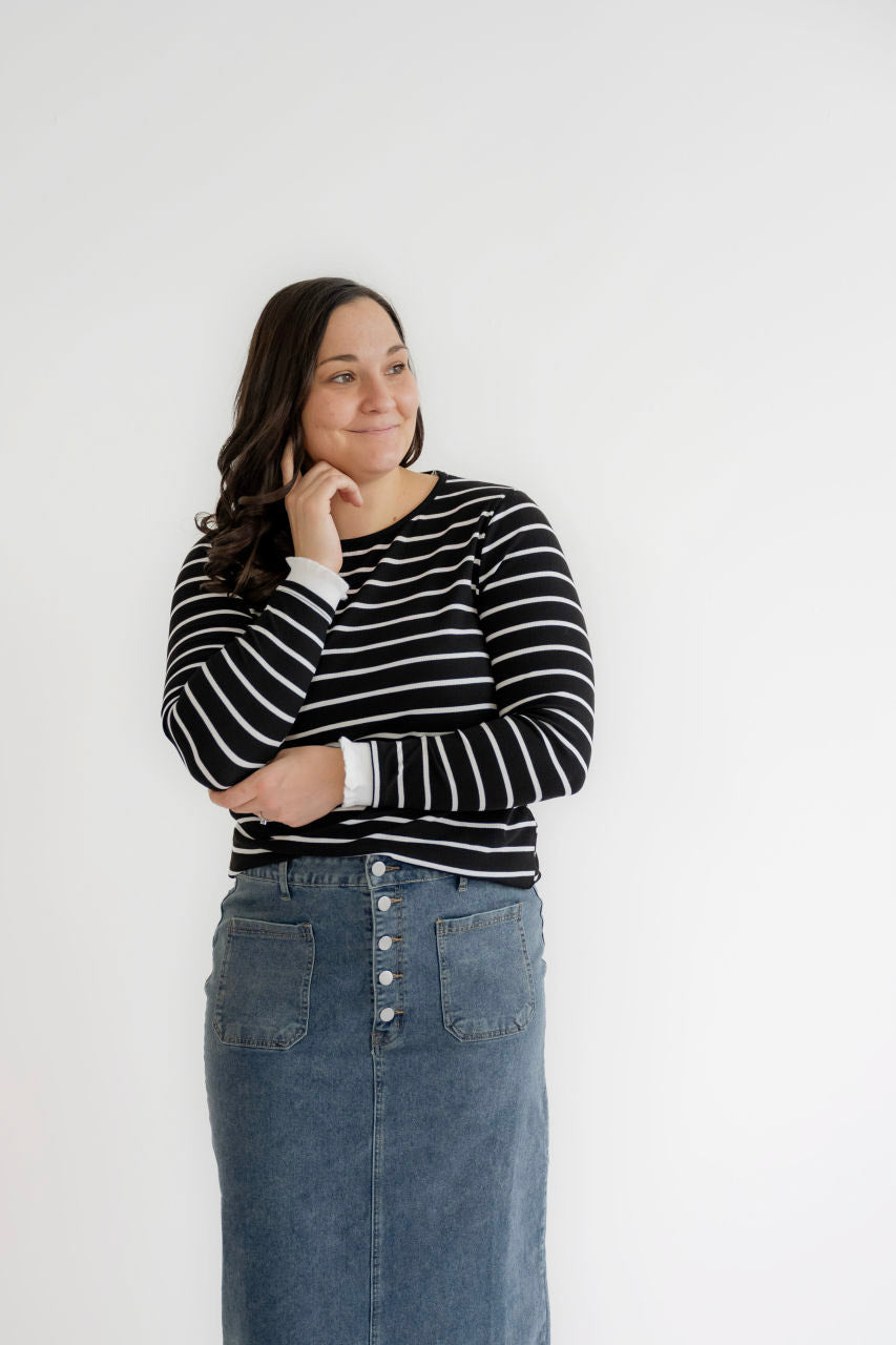 Pauline Ruffle Hem Sleeve Striped Top