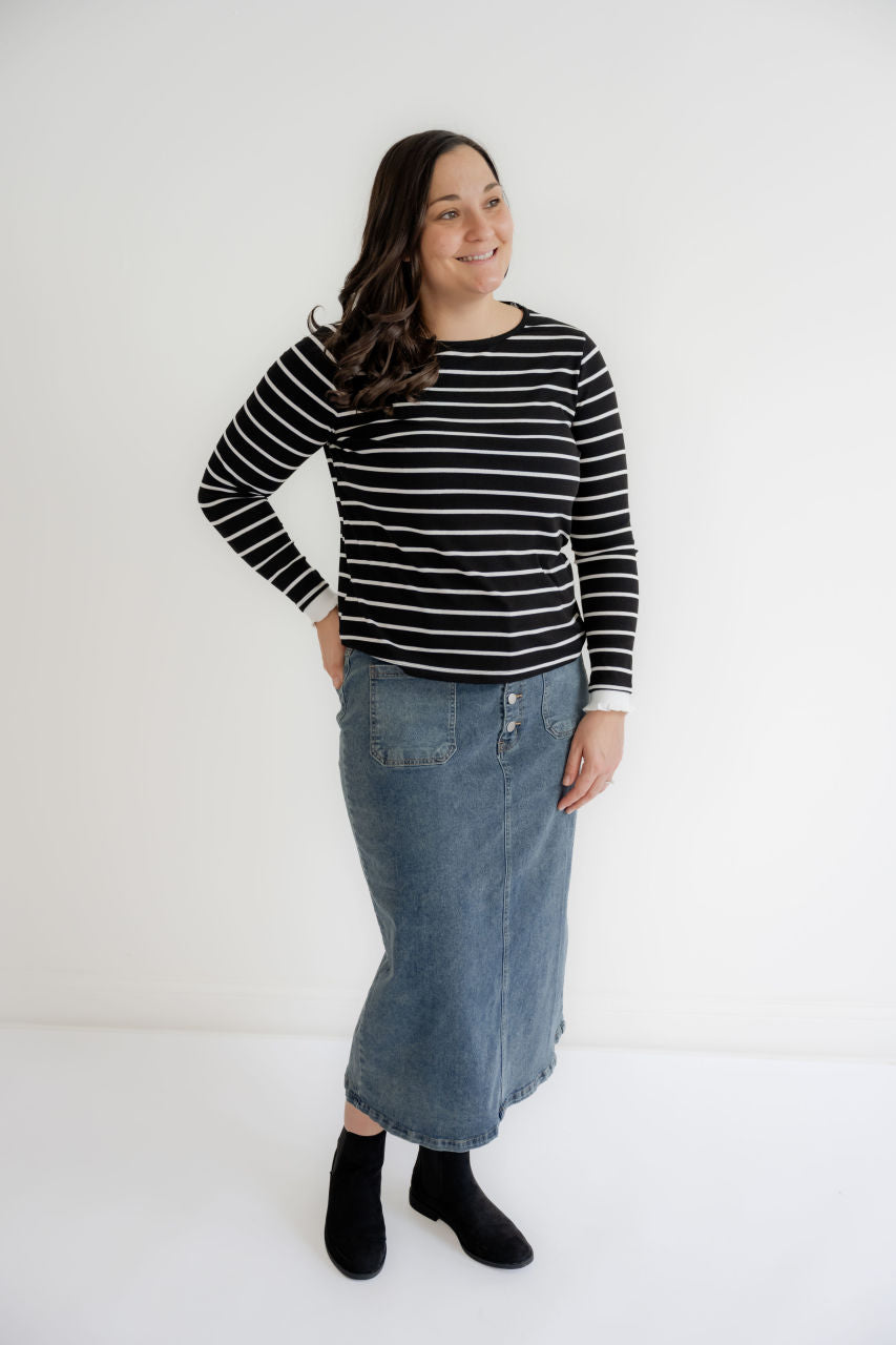 Pauline Ruffle Hem Sleeve Striped Top