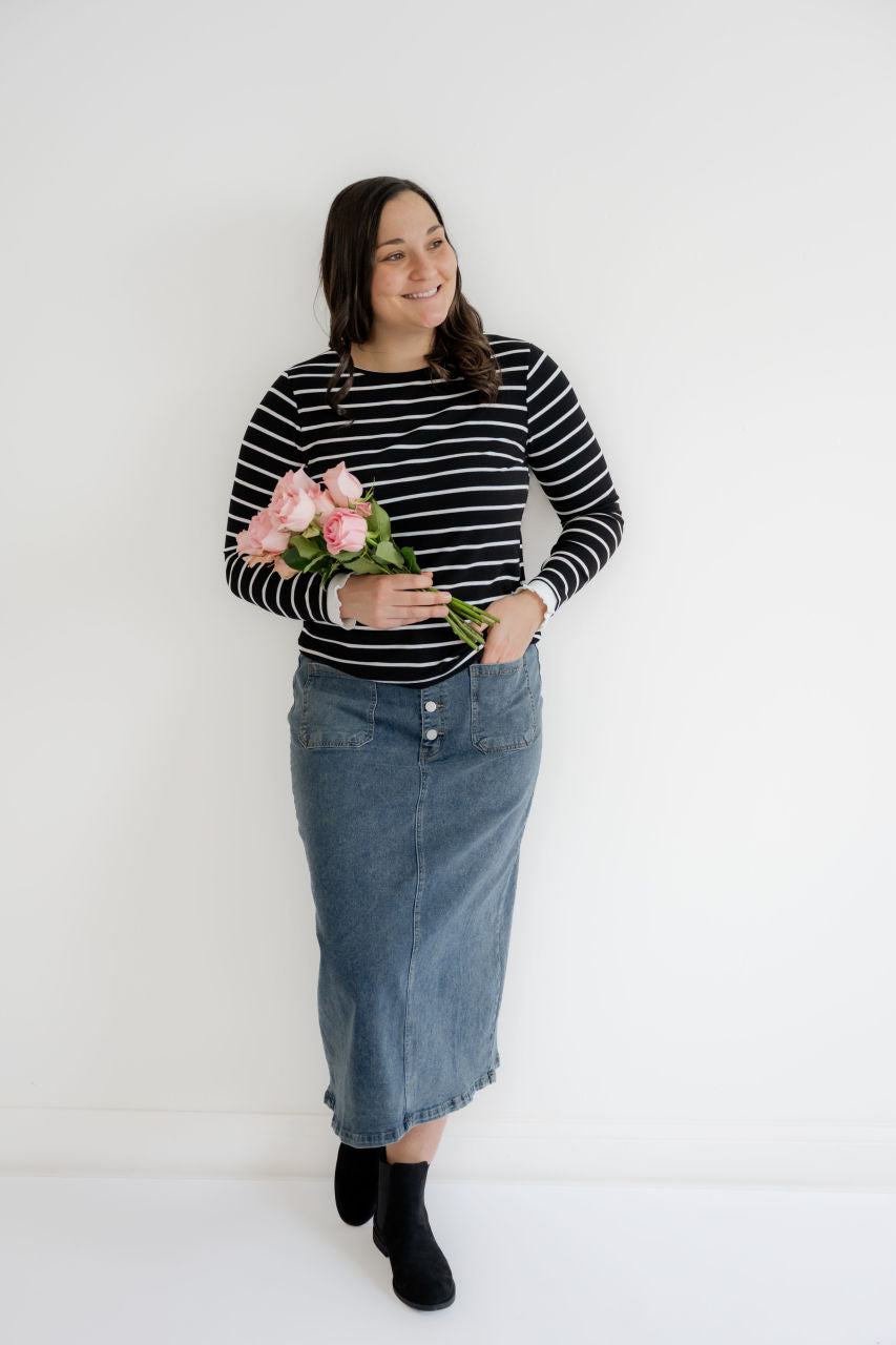 Pauline Ruffle Hem Sleeve Striped Top