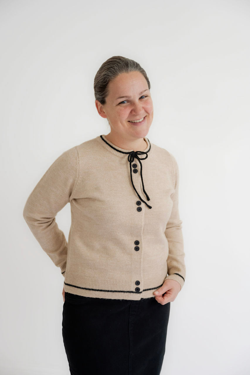 Serene Bow Tie Neck Button Down Cardigan- FINAL SALE - Womens - Outerwear - Cardigans