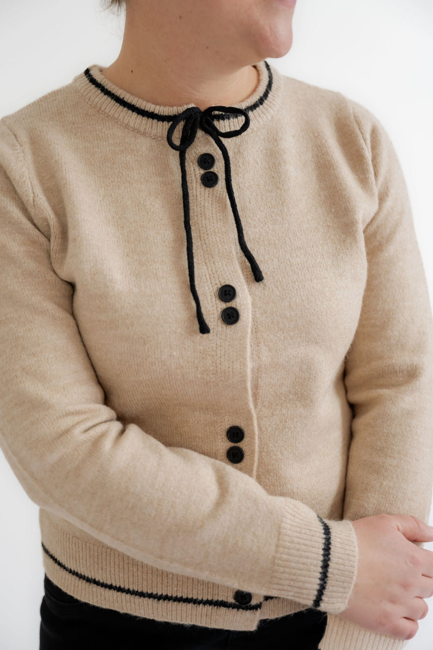 Serene Bow Tie Neck Button Down Cardigan