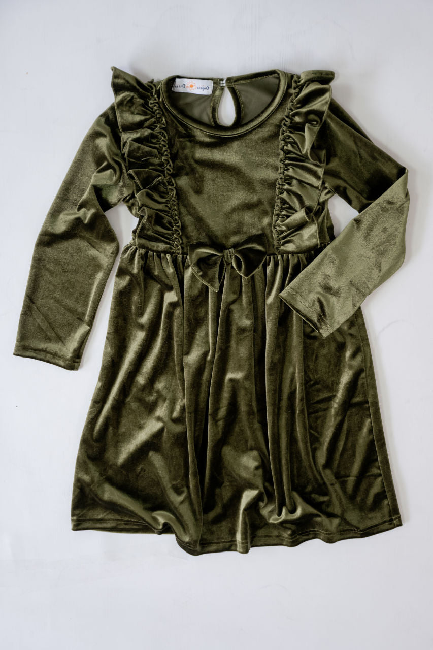 Norah Velvet Bow Girls Dress - Norah Velvet Bow Girls Dress - 3/4 T / Burgundy - Salt and Honey