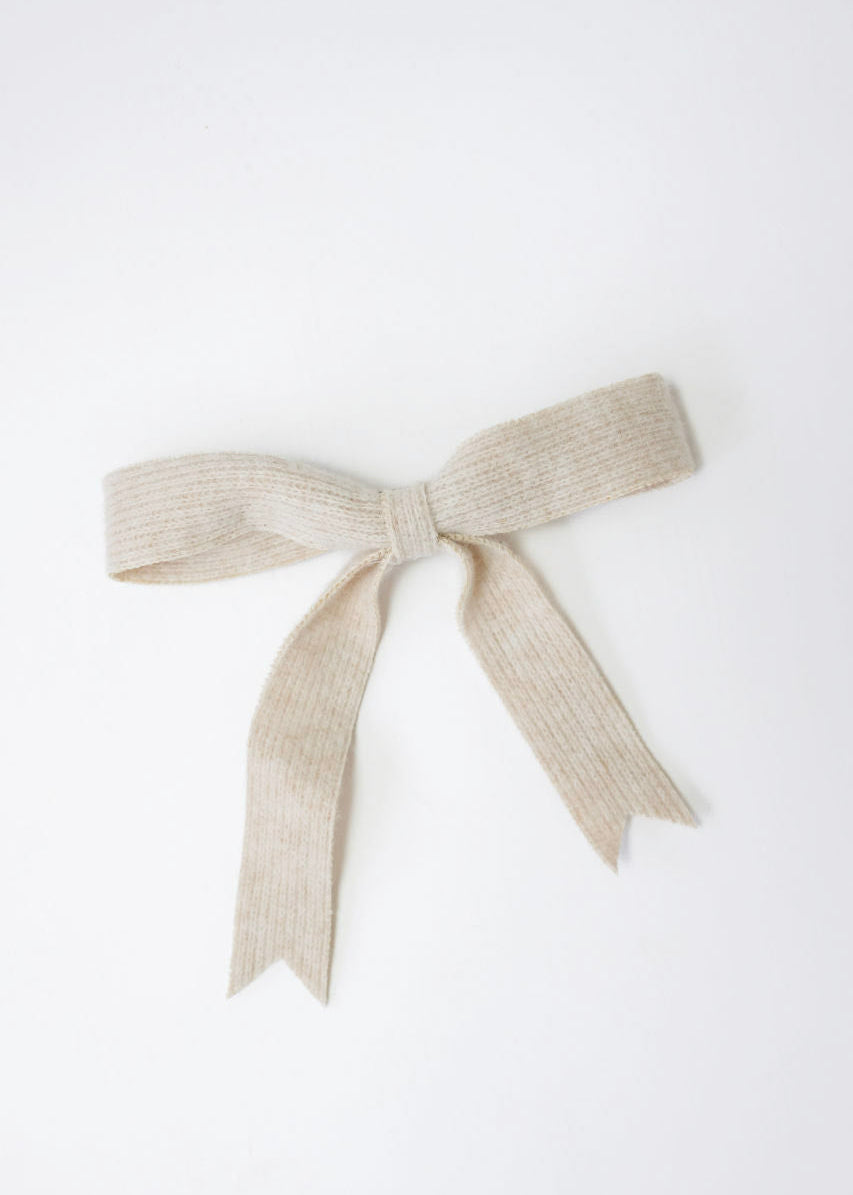 Sweater Bow Barrette in Oatmeal