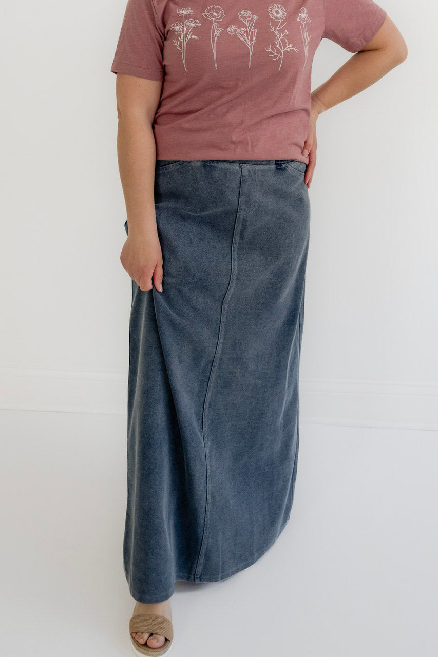 Caroline Knit Maxi Skirt in Medium Wash - Womens - Bottoms - Skirts