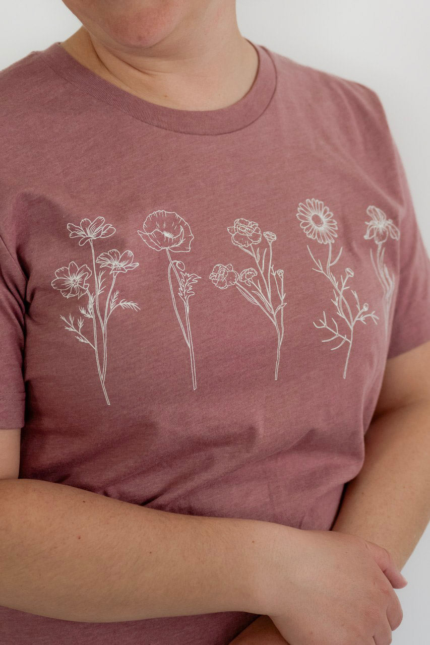 Shaye Floral Graphic Tee in Muted Rose