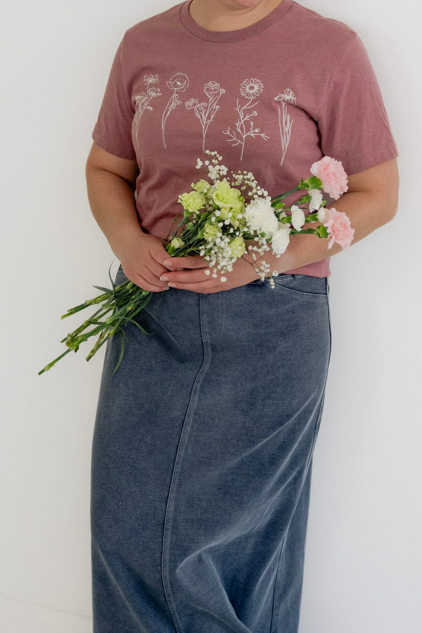 Shaye Floral Graphic Tee in Muted Rose - Womens - Tops - Shirts
