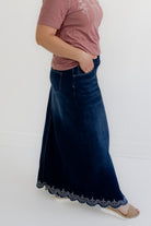 Kenzie Embroidered Dark Denim Skirt - Womens - Bottoms - Skirts