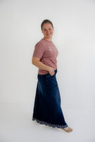 Kenzie Embroidered Dark Denim Skirt - Womens - Bottoms - Skirts