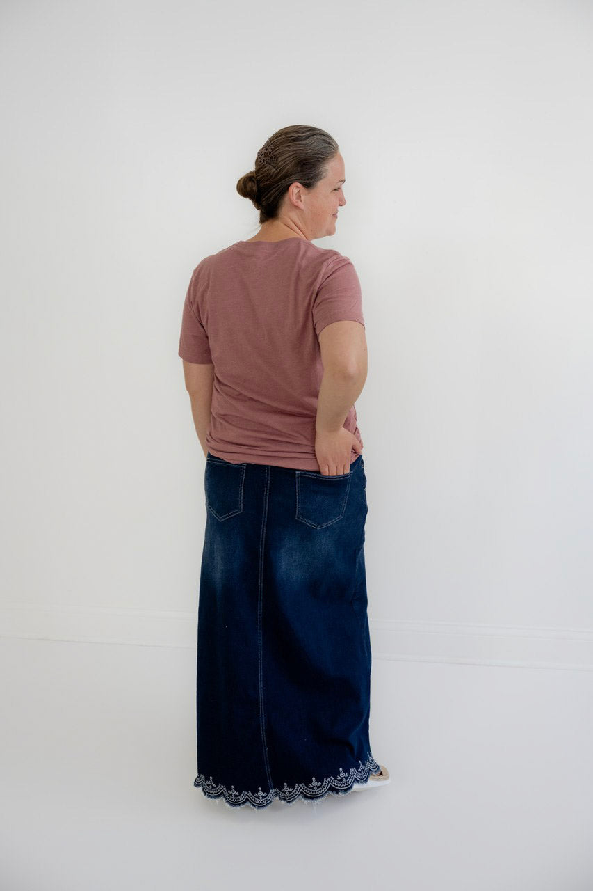 Kenzie Embroidered Dark Denim Skirt - Womens - Bottoms - Skirts