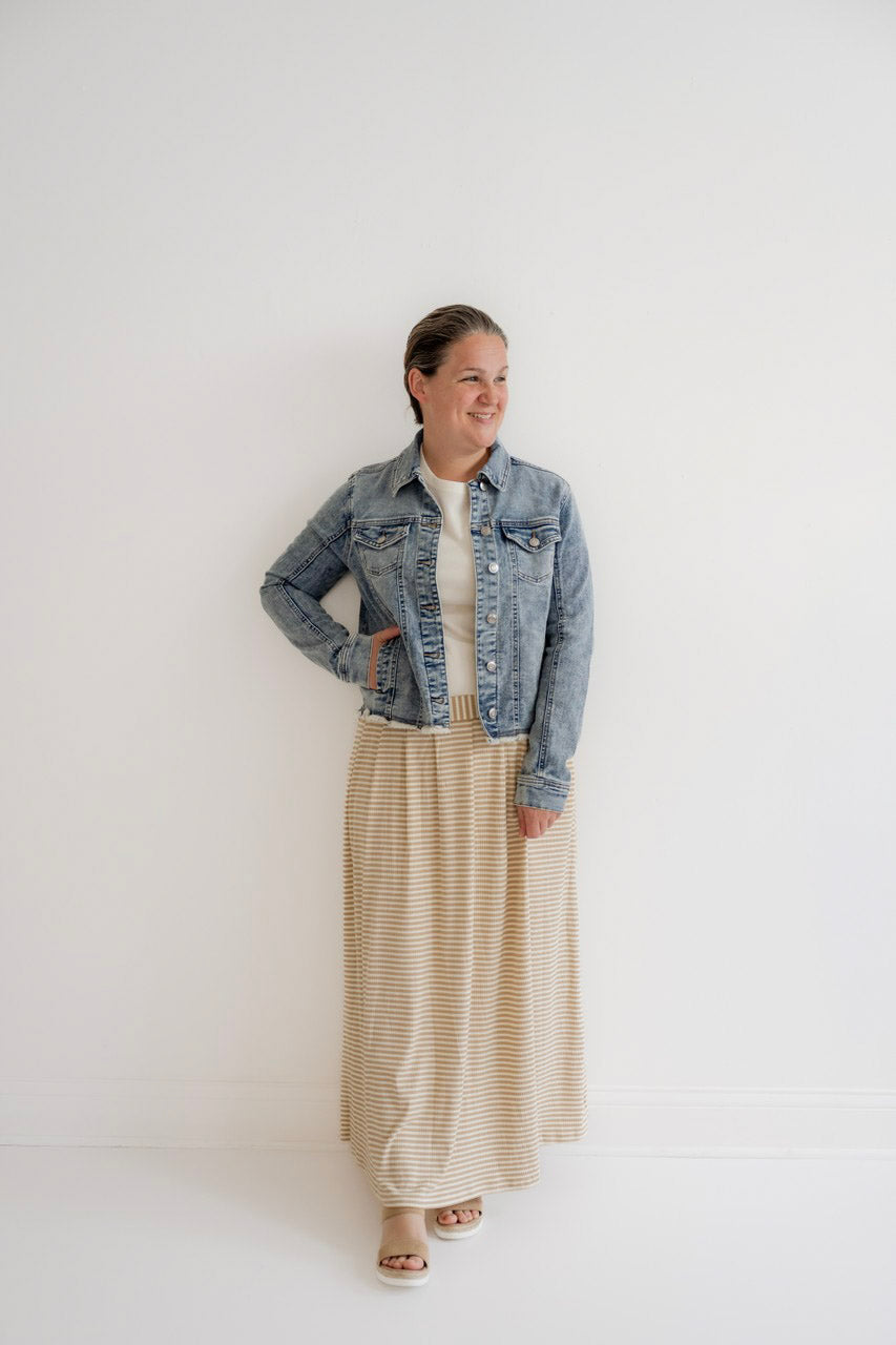 Hadassah Striped Knit Skirt in Beige