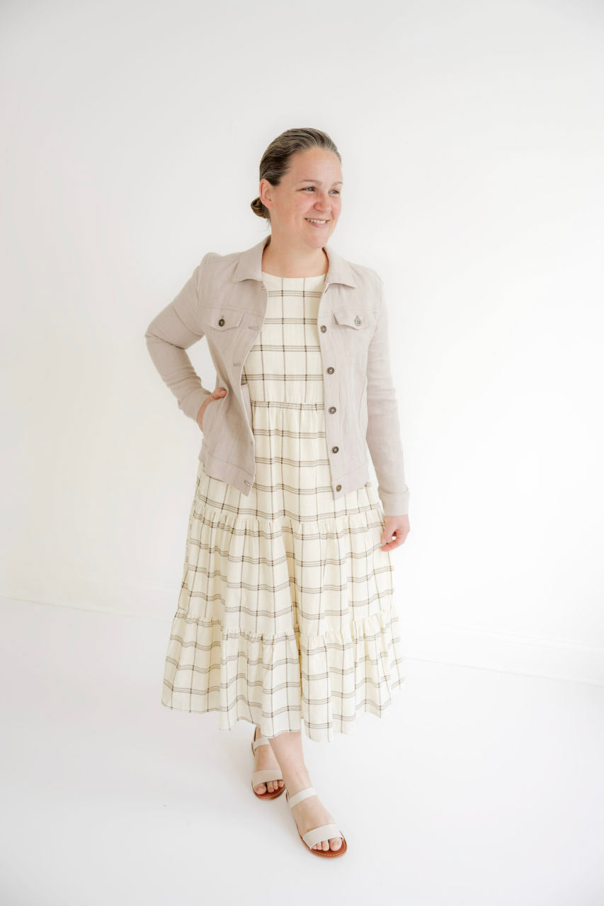 Callen Grid Print Dress in Chocolate