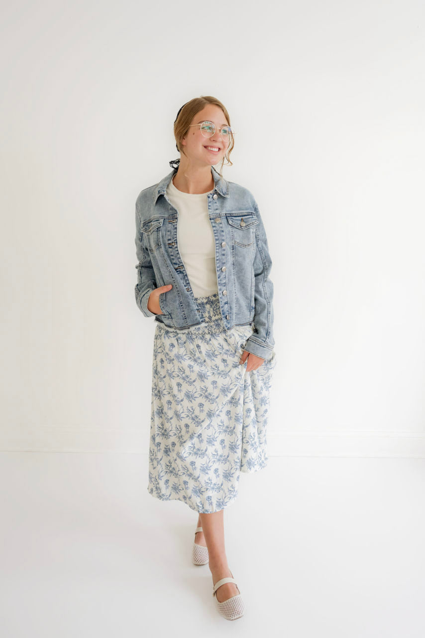 Briar Floral Skirt in Porcelain Blue