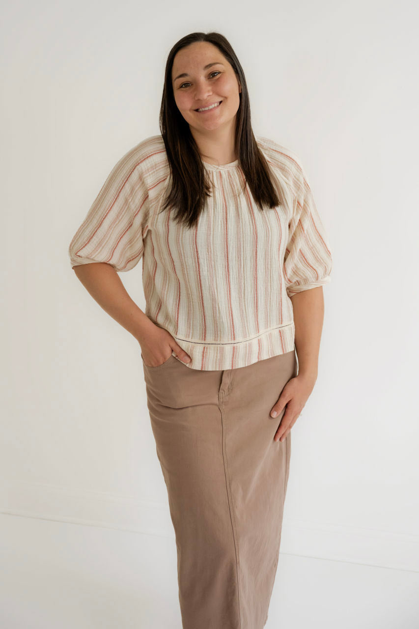 Julian Striped Gauze Top in Terracotta