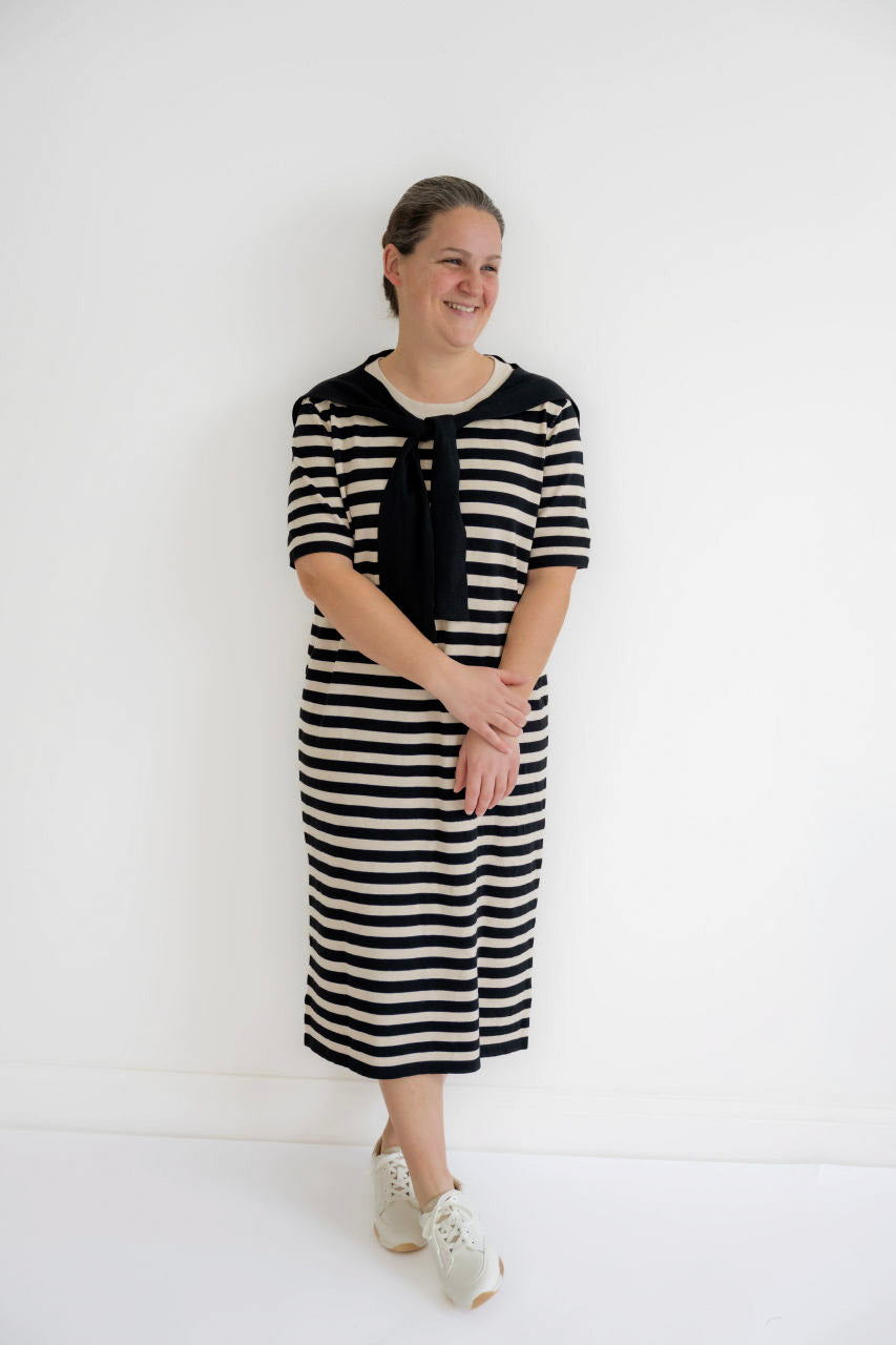 Emmett Knit Midi Dress in Black Stripes- FINAL SALE - Womens - Dresses
