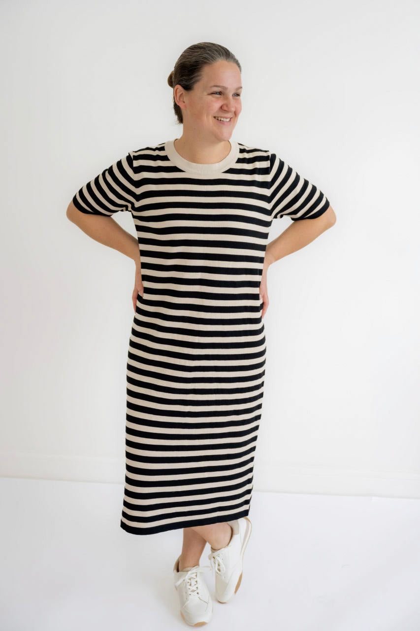 Emmett Knit Midi Dress in Black Stripes- FINAL SALE - Womens - Dresses