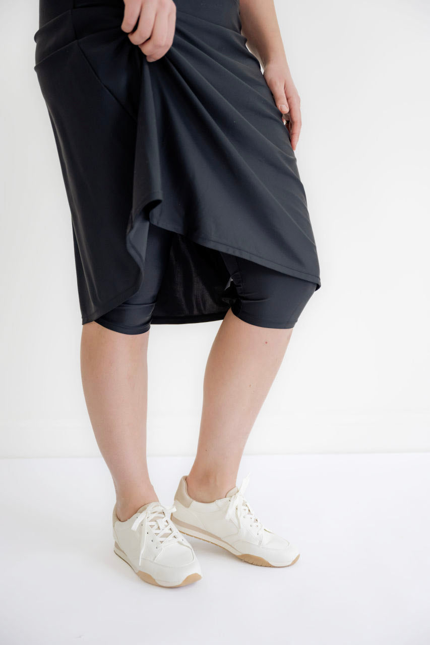 Kiley Midi Swim Athletic Skort in Black - Womens - Bottoms - Skirts