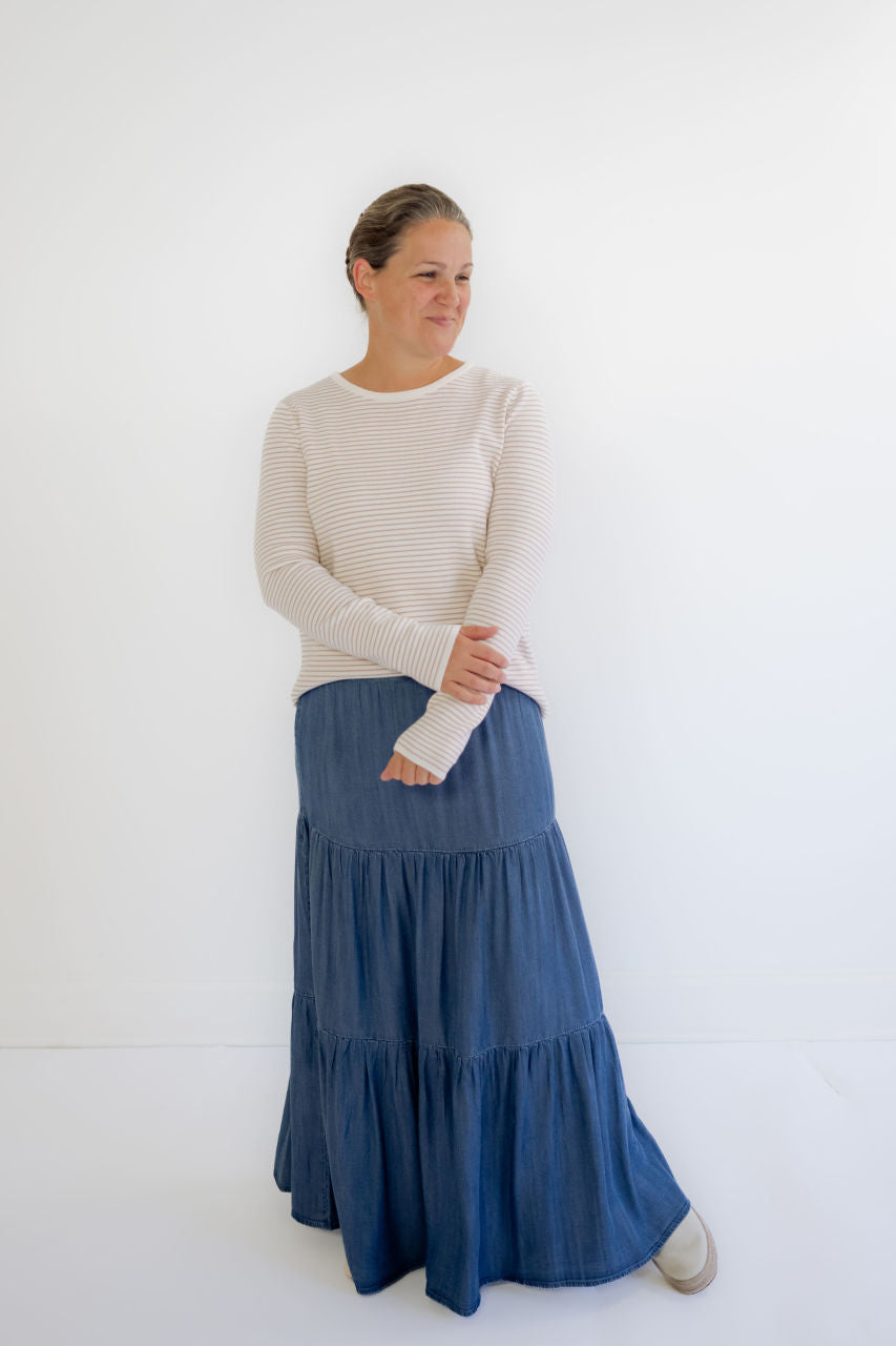 Birkley Pinstriped Sweater Top in Taupe - Birkley Pinstriped Sweater Top in Taupe - S - Salt and Honey